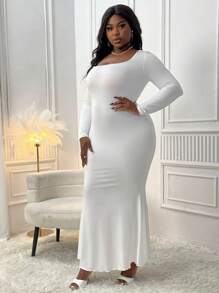 Slaydiva Robe Sirène À Encolure Carrée De Grande Taille