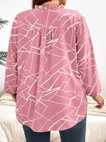 SHEIN Clasi Blusa De Talla Grande Con Estampado Geométrico Y Cuello Con Muescas - Rosa - Ver 2