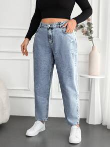 EURMUSE Mom Fit Kích thước lớn Của phụ nữ Denim Quần jean - Rửa nhẹ - Xem 5