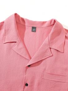 Manfinity Homme Camisa Rosa Texturizada De Manga Corta De Talla Grande Para Hombres