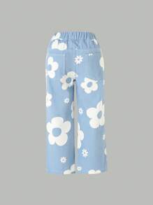 SHEIN Vaqueros De Mezclilla Lavada Suave Con Estampado De Flores Para Niñas Jóvenes