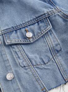 SHEIN MOD Women's Short Cropped Denim Jacket With Frayed Hem - Light Wash - View 3