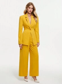 BizChic Của phụ nữ Màu thuần Ngực đơn Dài Áo vest Bộ đồ - Màu vàng - Xem 8