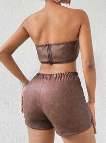 Zolique Frauen Tube-top Mit Metallschnalle - Braun - Übersicht 2