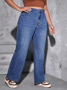 SHEIN EZwear Kích thước lớn Của phụ nữ Quần jean Với Túi - Rửa trung bình - Xem 4