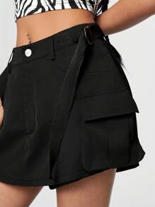 SHEIN EZwear Kvinnors Enfärgad Kontorsstil Minikjol Med Fickor - Svart - Visa 5