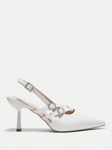 SHEIN Scarpe Col Tacco Alto Da Donna, Punta Appuntita, Tacco A Stiletto, Bianco, Con Cinturino Vuoto Sulla Parte Posteriore - Bianco - Visualizzare 2