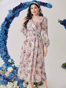 Modelyn Women's Floral Print Lantern Sleeve Dress Maxi Women Outfit - Multicolor - View 7