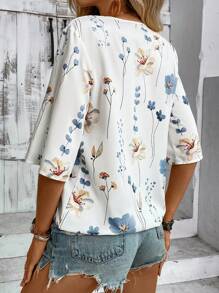 SHEIN LUNE Blusa Envolvente Impresa Al Azar Para Mujer - Blanco - Ver 2