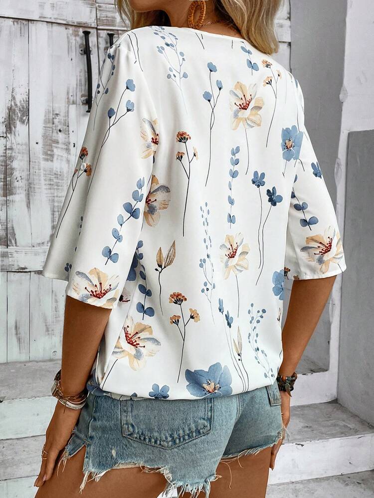 Ladies' Random Printed Wrap-Around Blouse