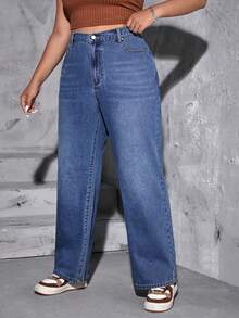 SHEIN EZwear Kích thước lớn Của phụ nữ Quần jean Với Túi - Rửa trung bình - Xem 6