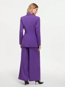 BizChic Women's Shawl Collar Long Sleeve Blazer And Pants Set - Purple - View 10