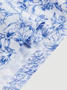 SHEIN MOD 女士花卉印花节日细肩带连体短裤 - 藍白色 - 查看 4