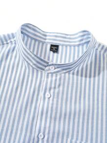 Manfinity Homme 男士加大碼條紋長袖襯衫，釦扣純棉休閒襯衫 - 彩色 - 查看 6