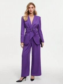 BizChic Women's Shawl Collar Long Sleeve Blazer And Pants Set - Purple - View 4