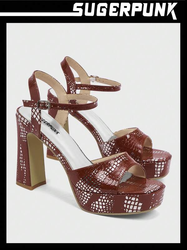Sugerpunk Women'S Chunky High Heel Platform Sandals With Square Toe, Thick Heel And Wide Thong Strap