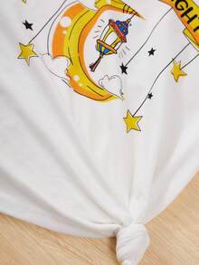 SHEIN تيشيرت قصير أنيق بعنق دائري للفتيات المراهقات، بتصميم كرتوني جذاب وأسلوب أنثوي في الأكمام - أبيض - مشاهدة 4