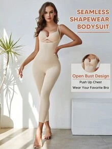 Women's High-Stretch Body Shaping Jumpsuit With Chest Support And Tummy Control - Apricot - View 1