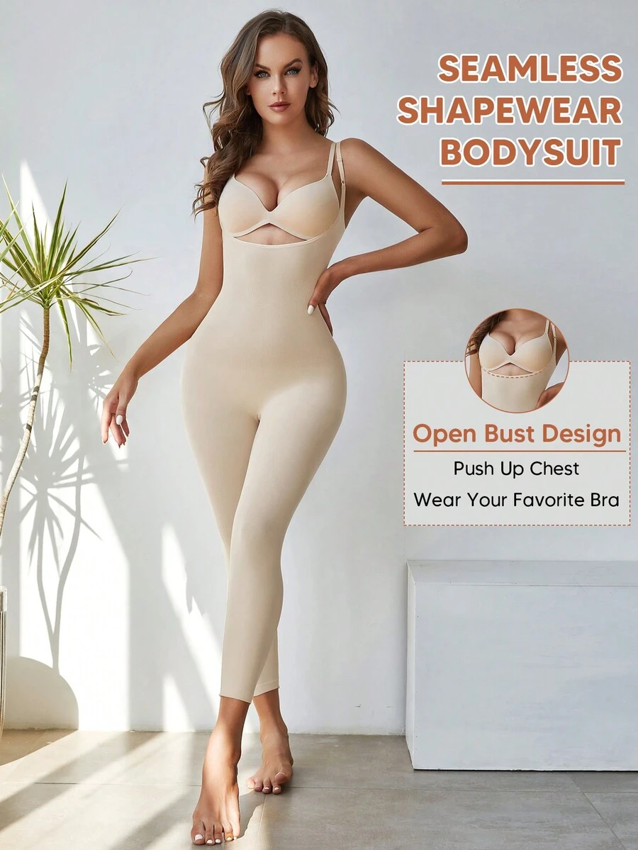 Women's High-Stretch Body Shaping Jumpsuit With Chest Support And Tummy Control - Apricot - View 1