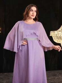 Modelyn Plus Size Fashion Solid Color Patchwork Cape Dress Long Evening Dresses - Pink - View 1