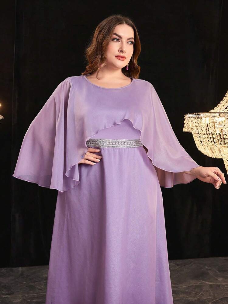 Plus Size Fashion Solid Color Patchwork Cape Dress Long Evening Dresses