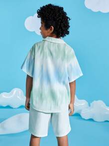 HELLO KITTY AND FRIENDS | SHEIN Tween Boy Cartoon Graphic Ombre Shirt & Shorts - Multicolor - View 2