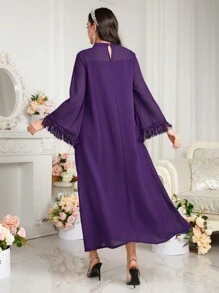 Al Najma Stand Collar Tassel Cuff Bell Sleeve Dress - Purple - View 2