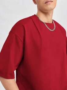 SWAVVY Men's Round Neck Drop Shoulder Knitted Casual T-Shirt, Summer