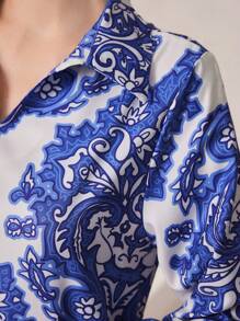 Al Najma 全印花v領長袖連衣裙 - 藍色 - 查看 5