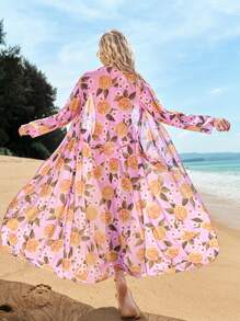 SHEIN Swim Women's Orange Floral Printed Bikini Set Summer - Multicolor - View 2