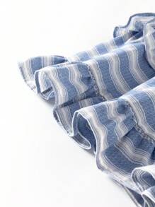 Tween Girl Striped Ruffle Edge Loose Fit Holiday Style Dress - Blue - View 5