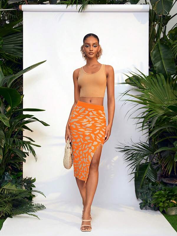 JADE BREYON Falda de punto elegante con abertura en el bajo y diseño de patrones para mujeres, para otoño e invierno, vacaciones, fiesta, Año Nuevo, festival