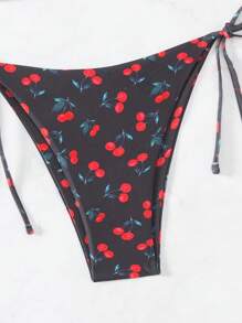Swim Mod Summer Beach Women's Cherry Print Halter Neck Two-Piece Bikini Set - Black - View 4