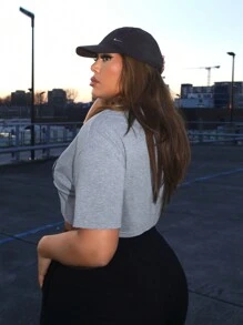 SHEIN SXY Áo thun ngắn tay in họa tiết cỡ lớn cho mùa hè dành cho nữ - Màu Xám nhạt - Xem 2