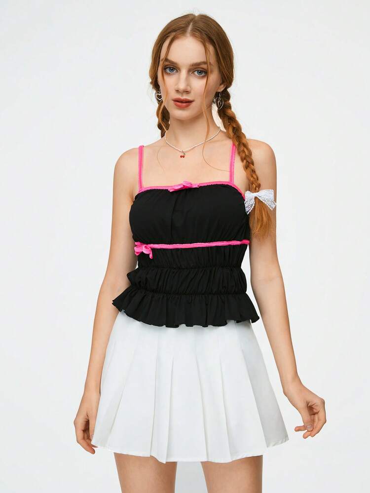 Women's Solid Color Ruffle Pleated Mini Camisole Tank Top