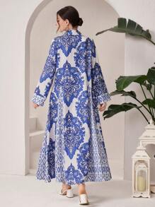 Al Najma 全印花v領長袖連衣裙 - 藍色 - 查看 2