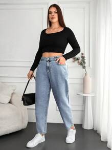 EURMUSE Mom Fit Kích thước lớn Của phụ nữ Denim Quần jean - Rửa nhẹ - Xem 3