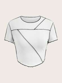 SHEIN ICON 3 件装夏季三色拼布不对称下摆紧身短袖 T 恤带罗纹边缘（3 件装） - 彩色 - 查看 3