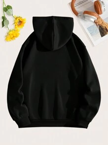 SHEIN EZwear Của phụ nữ áo có mũ Lông cừu Áo nỉ Với Love In thư Và Dây rút - màu đen - Xem 2