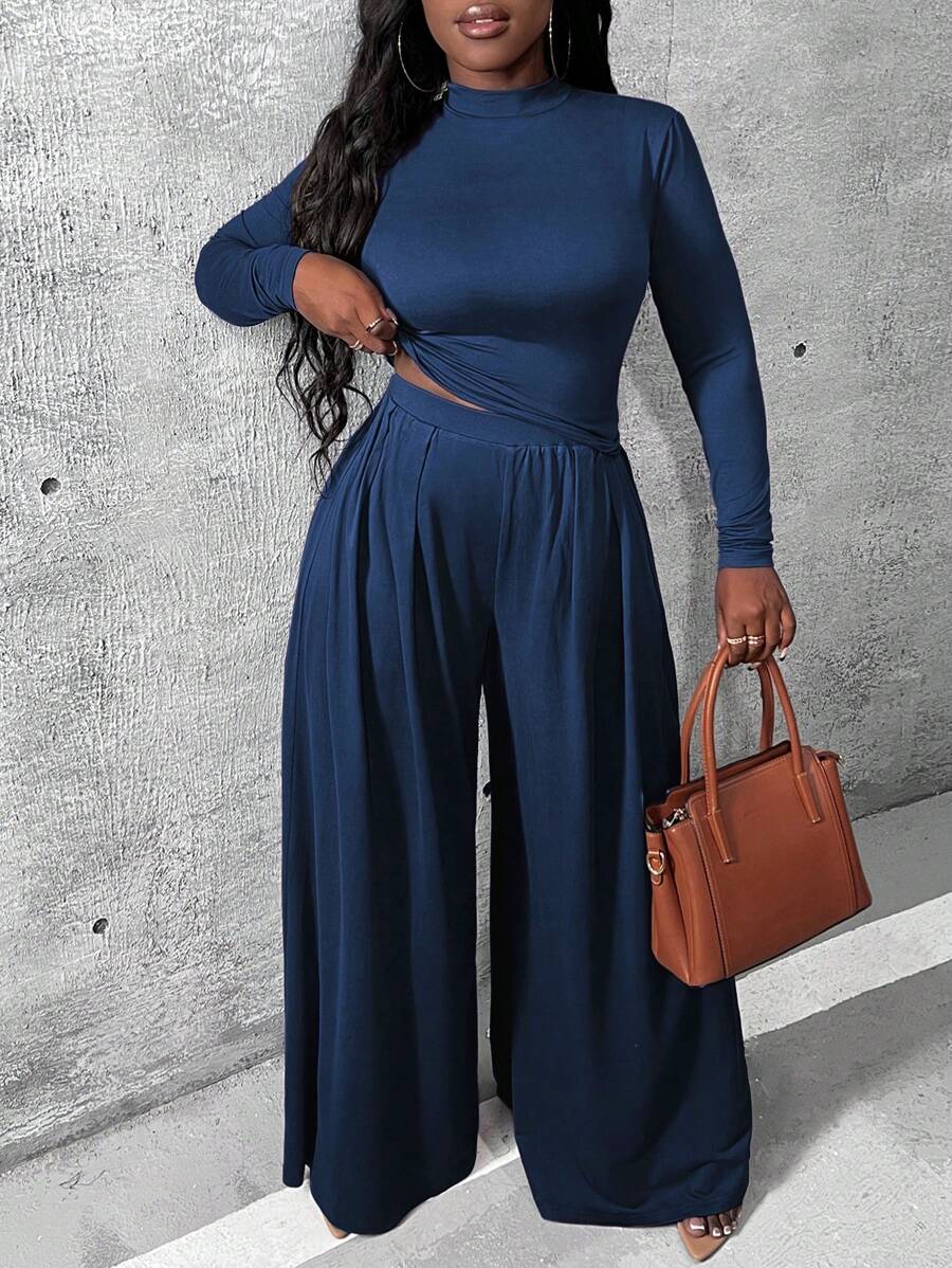 Slaydiva Ladies' Solid Color Casual 2-Piece - Navy Blue - View 1
