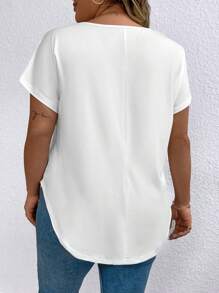 EMERY ROSE V-ausschnitt T-shirt Für Frauen In Übergröße Mit Gebogenem Saum - Weiss - Übersicht 2