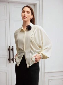 MOTF PREMIUM WOVEN LIGHTWEIGHT FLOWER PATCHED BLOUSE - Apricot - View 3
