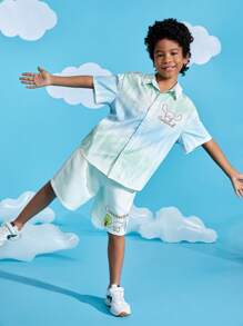 HELLO KITTY AND FRIENDS | SHEIN Tween Boy Cartoon Graphic Ombre Shirt & Shorts - Multicolor - View 10