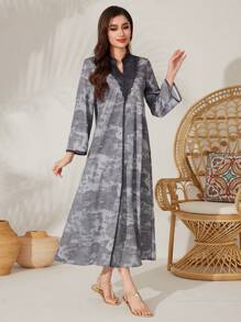 Al Najma Vestido De Encaje Soluble Holgado Con Parches - Gris - Ver 7