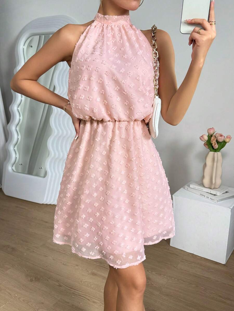 SHEIN Privé Eo-thắt chặt Halter Neck Đầm - Hồng - Xem 1