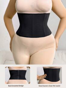 Plus Size Women's Solid Color Waist Cincher Tummy Control Belt - Black - View 2
