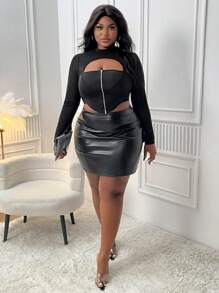 Slaydiva Gợi cảm Phong cách đường phố Màu thuần Phù hợp Top Cây trồng Với Ngực Dây kéo & Lưới Nối Đối với Kích thước lớn NỮ - màu đen - Xem 4