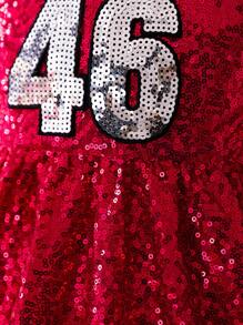 SHEIN Young Girls' Fashionable Sports Style Sequined Digital - Letter Pattern Short Sleeve Dress With Round Neck - Hot Pink - View 6