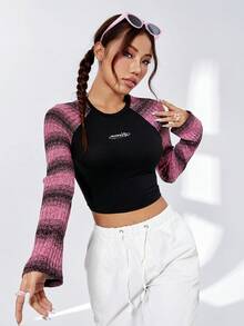 SHEIN Qutie Của phụ nữ Hai âm Tay Raglan Quần skinny Áo thun Với Puff Đôi vai - Nhiều màu - Xem 2