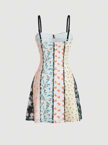 SHEIN MOD 女士花卉和蝴蝶印花細肩帶裙 - 彩色 - 查看 2